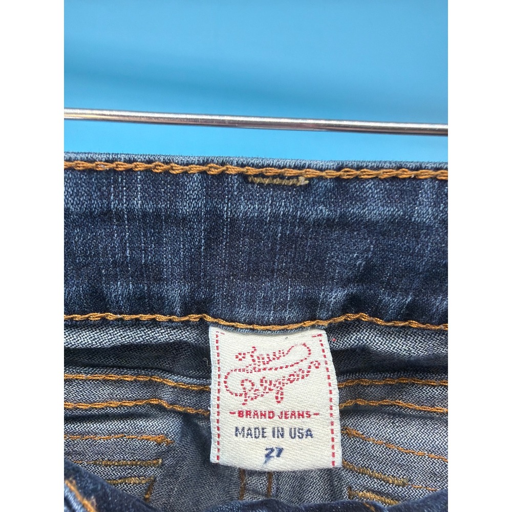 True Religion Womens 27 Painted Horseshoe Low Rise Straight Leg Jeans Dark Wash - Picture 5 of 6